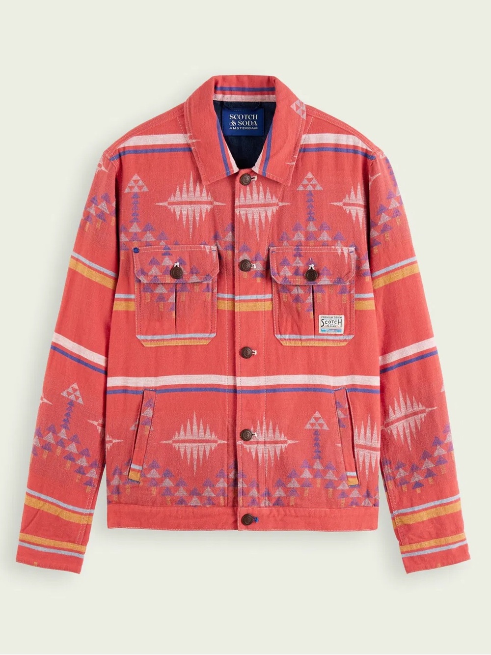 Scotch and Soda Men’s Ikat Denim-Detailed Jacquard Overshirt Size M